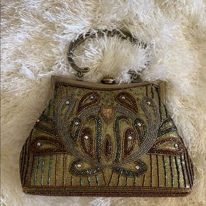 Bead Detailed Hand Purse with Shoulder Chain